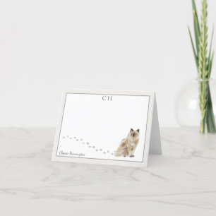 Ragdoll Cat Grey Border Monogram Name Folded Thank You Card