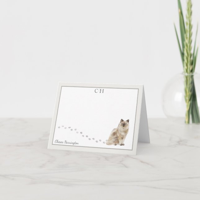 Ragdoll Cat Grey Border Monogram Name Folded Thank You Card (Front)