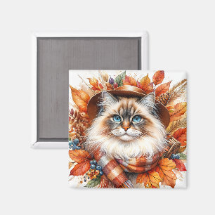 Ragdoll Cat In Autumn With Scarf Magnet