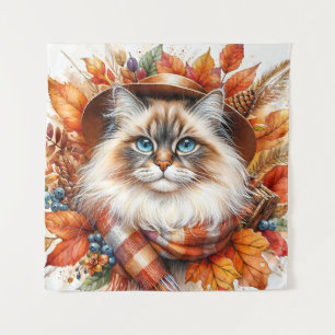 Ragdoll Cat In Autumn With Scarf Tapestry