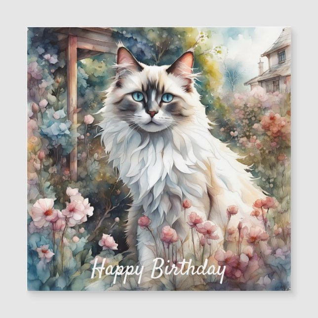 Ragdoll Cat in English Garden Birthday (Front)