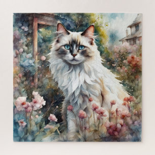 Ragdoll Cat in English Garden Jigsaw Puzzle