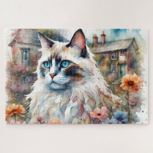 Ragdoll Cat in English Garden Jigsaw Puzzle
