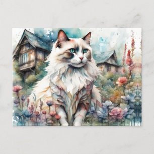 Ragdoll Cat in English Garden Postcard