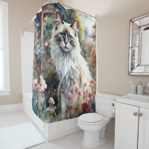 Ragdoll Cat in English Garden Shower Curtain