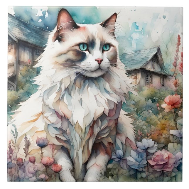 Ragdoll Cat in English Garden Tile (Front)