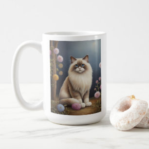Ragdoll Cat in Garden Fluffy Pet Illustration Coffee Mug