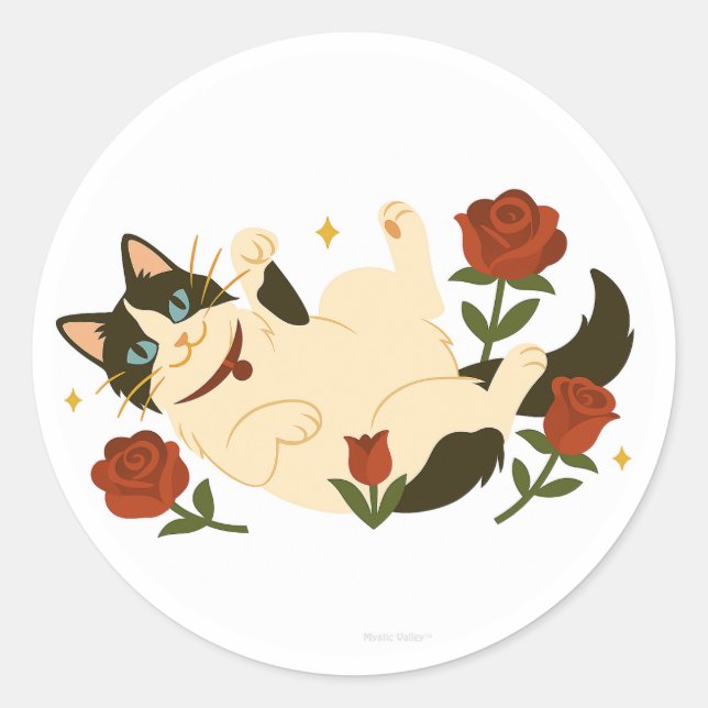 Ragdoll Cat in Roses Classic Round Sticker (Front)