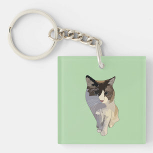 Ragdoll cat, pastel green, stained glass key ring