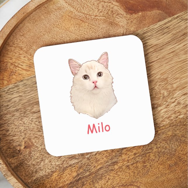 Ragdoll Cat Personalised Hand Drawing Square Paper Coaster (Creator Uploaded)