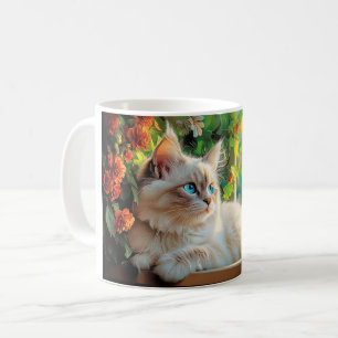 Ragdoll cat portrait with flowers coffee mug