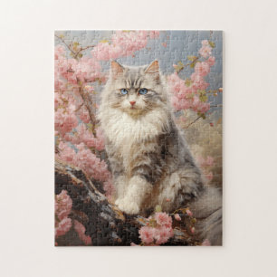 Ragdoll cat portrait with flowers jigsaw puzzle