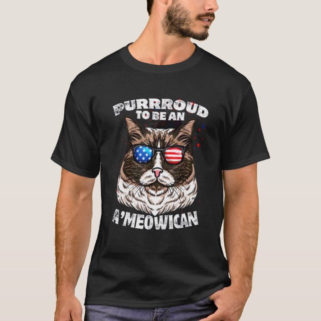 Ragdoll Cat Purrroud To Be An Ameowican 4th Of Jul T-Shirt (Front)
