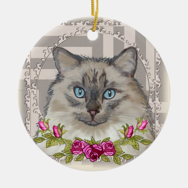Ragdoll Cat Roses Ornament (Front)