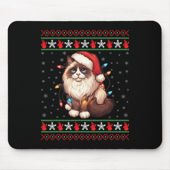 Ragdoll Cat Ugly Christmas Ragdoll Cat Xmas Lighti Mouse Mat (Front)