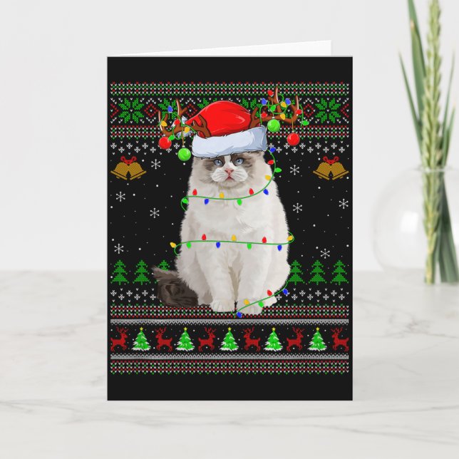 Ragdoll Cat Ugly Christmas Sweaters Holiday Santa  Card (Front)