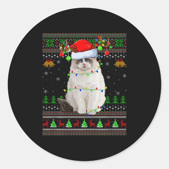 Ragdoll Cat Ugly Christmas Sweaters Holiday Santa  Classic Round Sticker (Front)