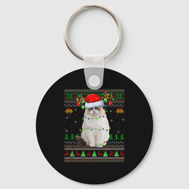 Ragdoll Cat Ugly Christmas Sweaters Holiday Santa  Key Ring (Front)