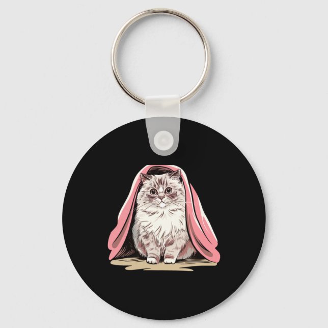 Ragdoll Cat Under A Pink Blanket Sticker  Key Ring (Front)