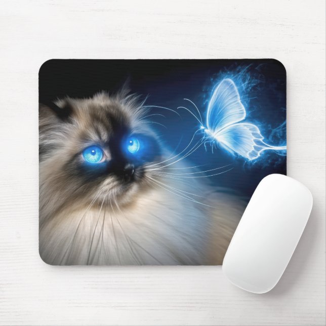 Ragdoll Cat With Blue Neon Butterfly Mouse Mat (With Mouse)