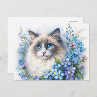 Ragdoll Cat With Forget-Me-Nots Postcard