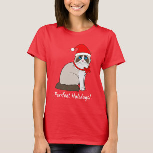 Ragdoll Cat with Santa Hat Purrfect Holidays! T-Shirt