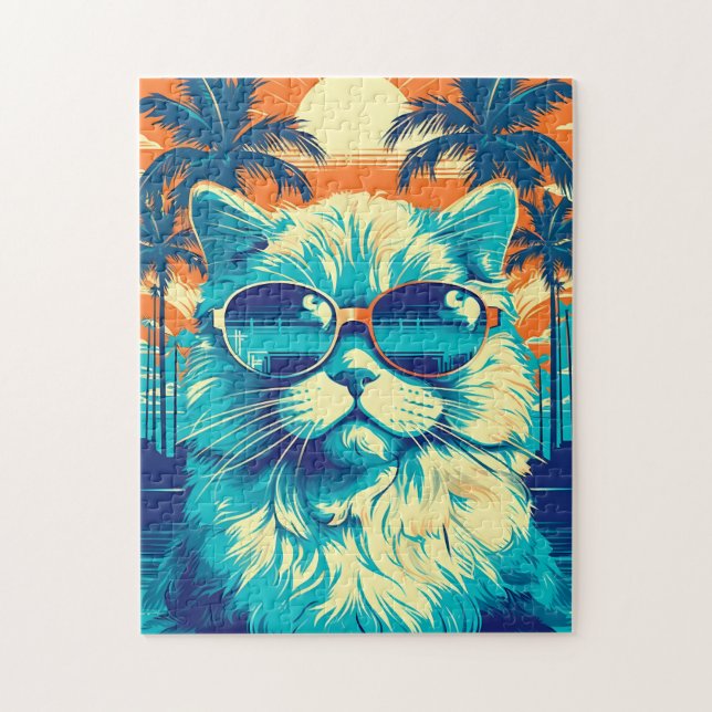 Ragdoll cat with sunglasses at the beach jigsaw puzzle (Vertical)