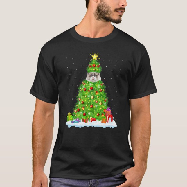 Ragdoll Cat Xmas Lighting Tree Funny Ragdoll Cat C T-Shirt (Front)