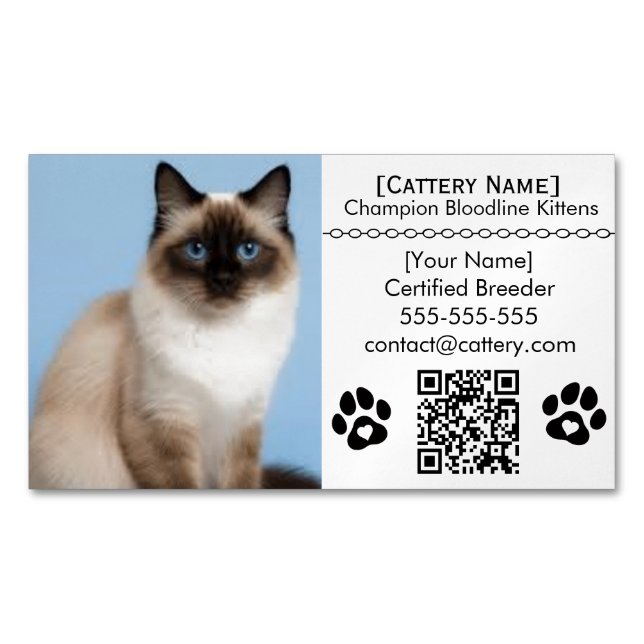 Ragdoll Cattery Customisable Cat Breeder Magnet  (Front)