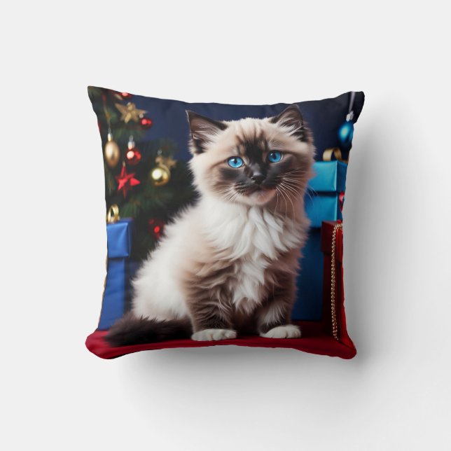 Ragdoll Kitten Christmas Present  Cushion (Front)
