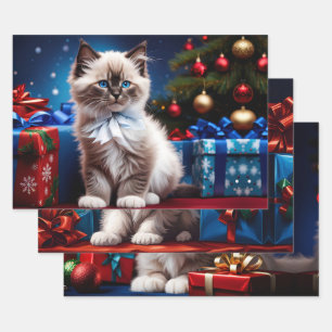 Ragdoll Kitten Christmas Present  Wrapping Paper Sheet