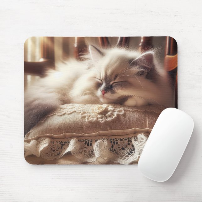 Ragdoll Kitten On a Pillow Mouse Mat (With Mouse)