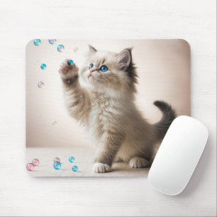 Ragdoll Kitten Playing With Bubbles Mouse Mat