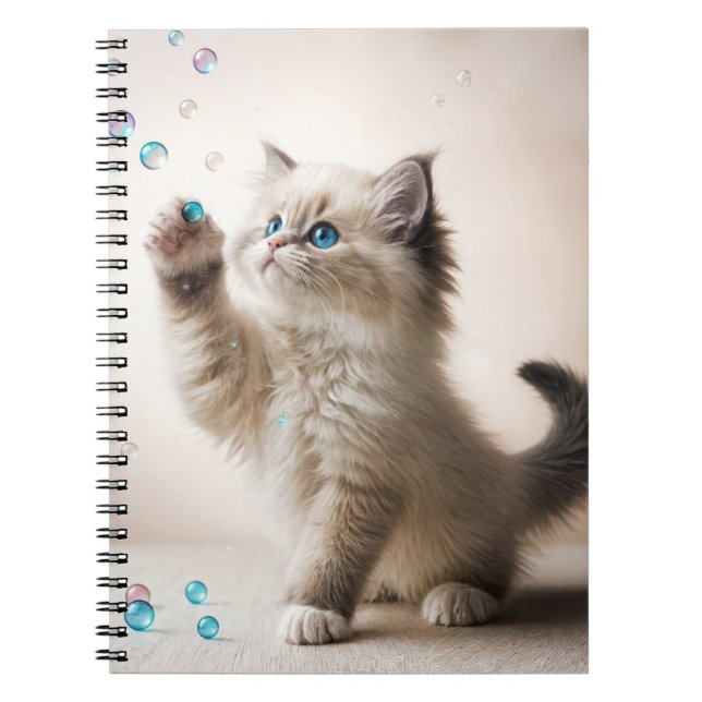 Ragdoll Kitten Playing With Soap Bubbles Notebook (Front)