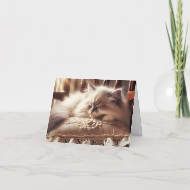 Ragdoll Kitten Sleeping On a Pillow Card (Front)