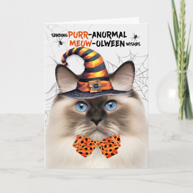 Ragdoll Seal Point Cat PURRanormal MEOWolween Holiday Card (Front)