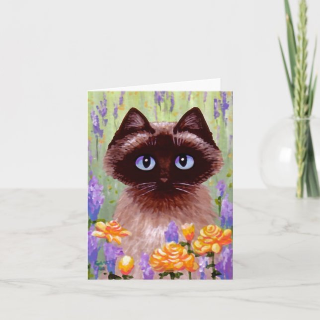 Ragdoll Siamese Burmese Cat Flowers Roses Art Card (Front)