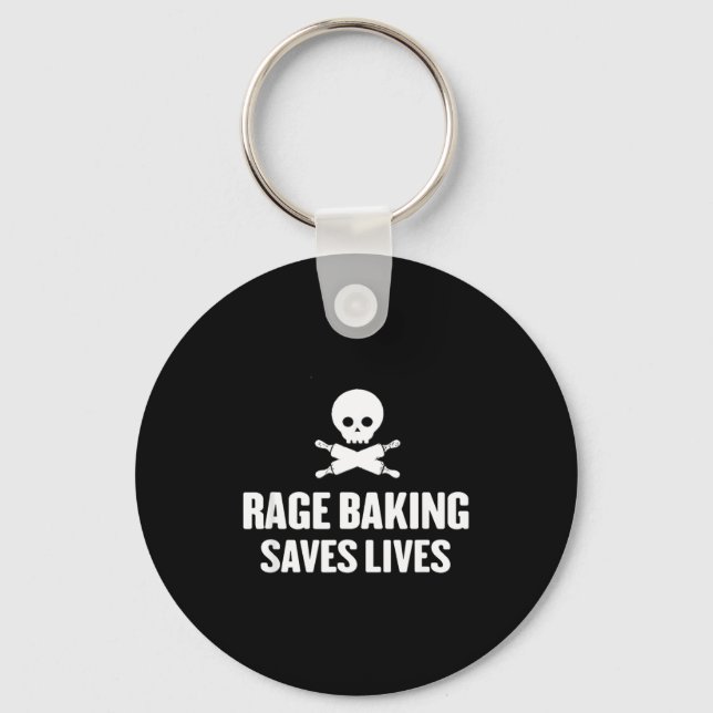 Rage Baking Saves Live Skull Funny Baker Cook Chef Key Ring (Front)
