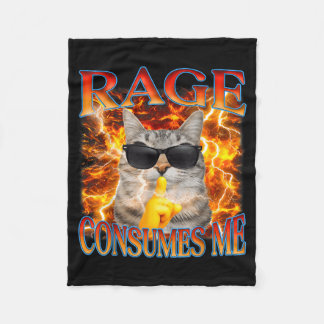 Rage Consumes Funny Silly Staring Cat Meme Women Fleece Blanket