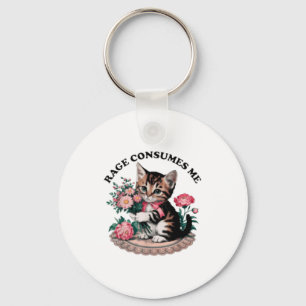 Rage consumes me cat flower cute kitty cat meme key ring