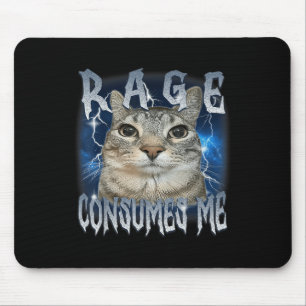 Rage Consumes Me Cat Vintage Funny Meme  Mouse Mat