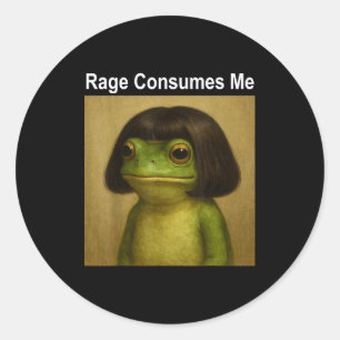 Rage Consumes Me Frog Funny Frog Bob Haircut Meme Classic Round Sticker