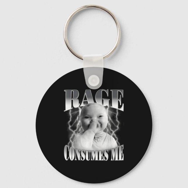 Rage Consumes Me Funny Ai Baby Holding Laugh Brain Key Ring (Front)