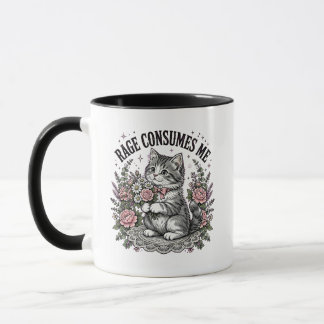 Rage Consumes Me Funny Cat Mug - Vintage Floral Ca