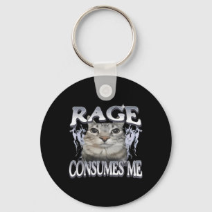 Rage Consumes Me Funny Silly Staring Cat Meme Wome Key Ring