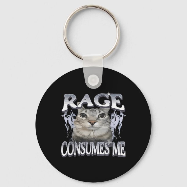 Rage Consumes Me Funny Silly Staring Cat Meme Wome Key Ring (Front)