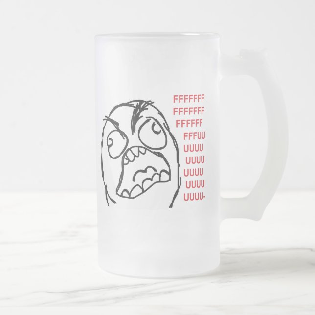 Rage guy fuuu fuuuu frosted glass beer mug (Right)