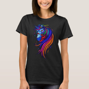 Rage Horse Horror Halloween Colourful Animal Art T-Shirt