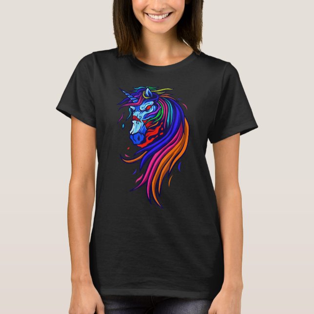 Rage Horse Horror Halloween Colourful Animal Art T-Shirt (Front)