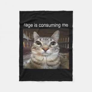 Rage Is Consuming Me Silly Staring Cat Meme Fleece Blanket